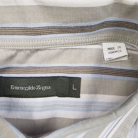 Ermenegildo Zegna Shirt Mens Large Striped Long Sleeve Button Up Romania - Picture 4 of 9